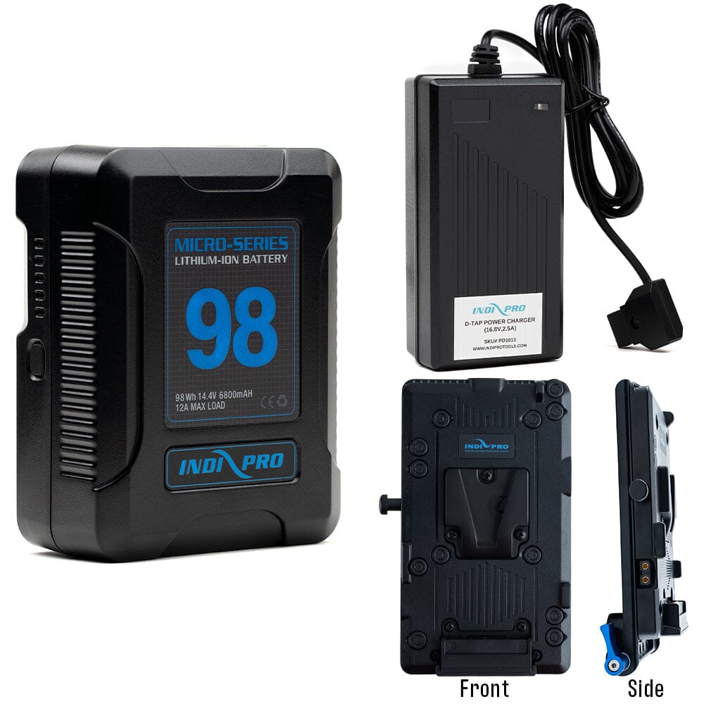 Indipro Micro Series 98Wh V-Mount Battery, Charger & V-Mount Plate with 3x D-Tap Outputs Bundle Battery Bundle Indipro