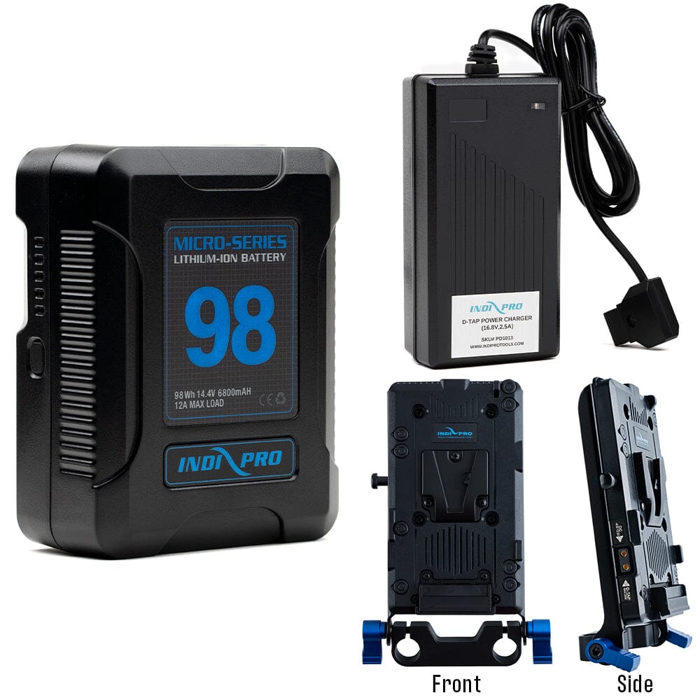 Indipro Micro Series 98Wh V-Mount Battery, Charger & V-Mount Plate with 3x D-Tap Outputs w/ 15mm Bundle Battery Bundle Indipro