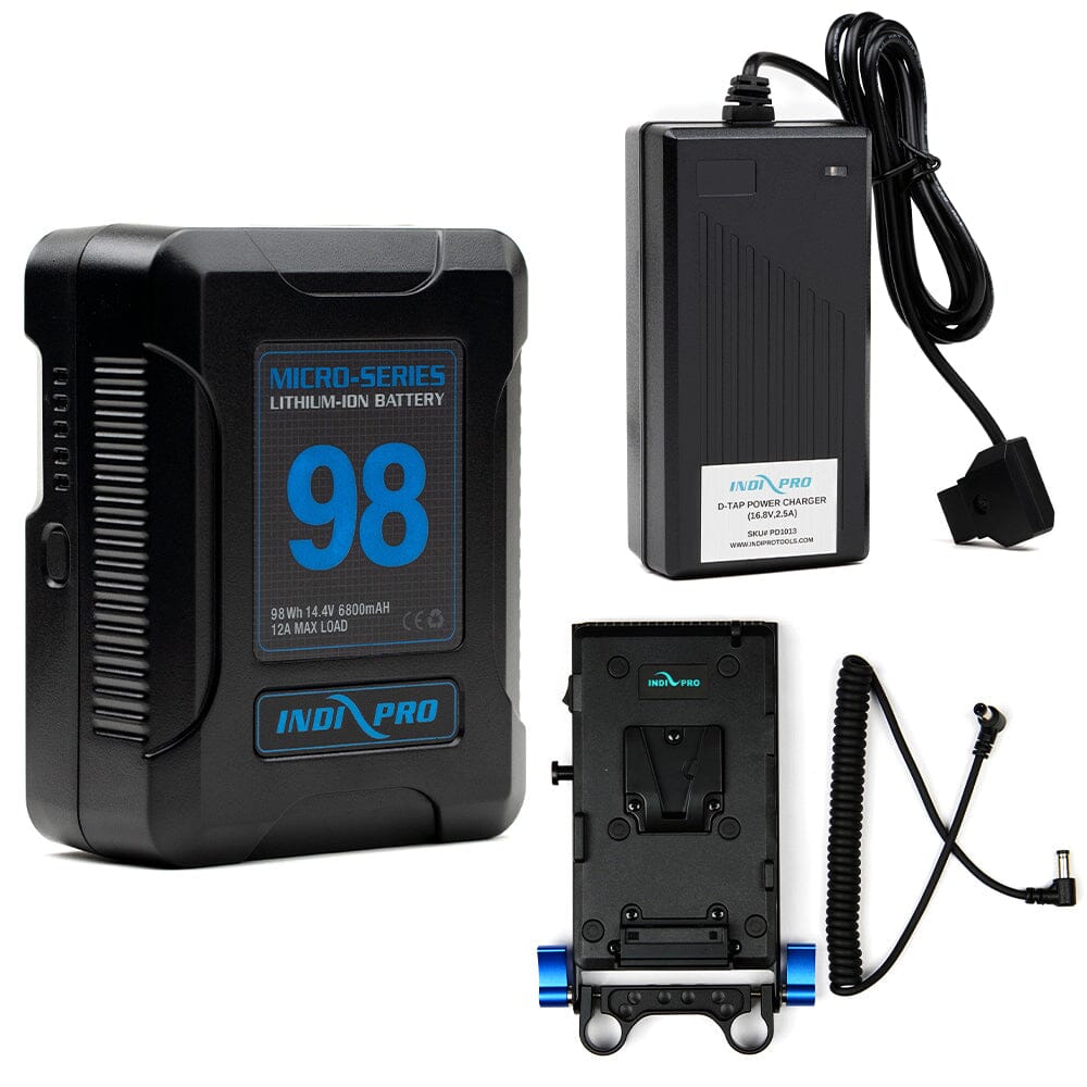 Indipro Micro Series 98Wh V-Mount Battery, Charger & V-Mount Plate with Multiple Outputs Bundle Battery Bundle Indipro