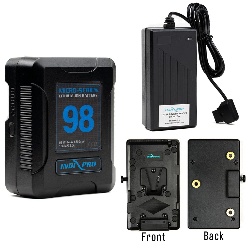 Indipro Micro Series 98Wh V-Mount Battery, Charger & V-Mount to Gold-Mount Plate Converter Bundle Battery Bundle Indipro