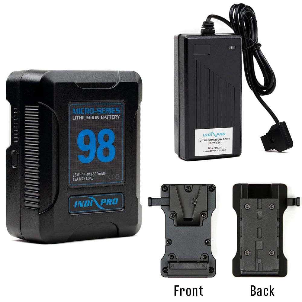 Indipro Micro Series 98Wh V-Mount Battery, Charger & V-Mount to NP-F Battery Converter Bundle Battery Bundle Indipro