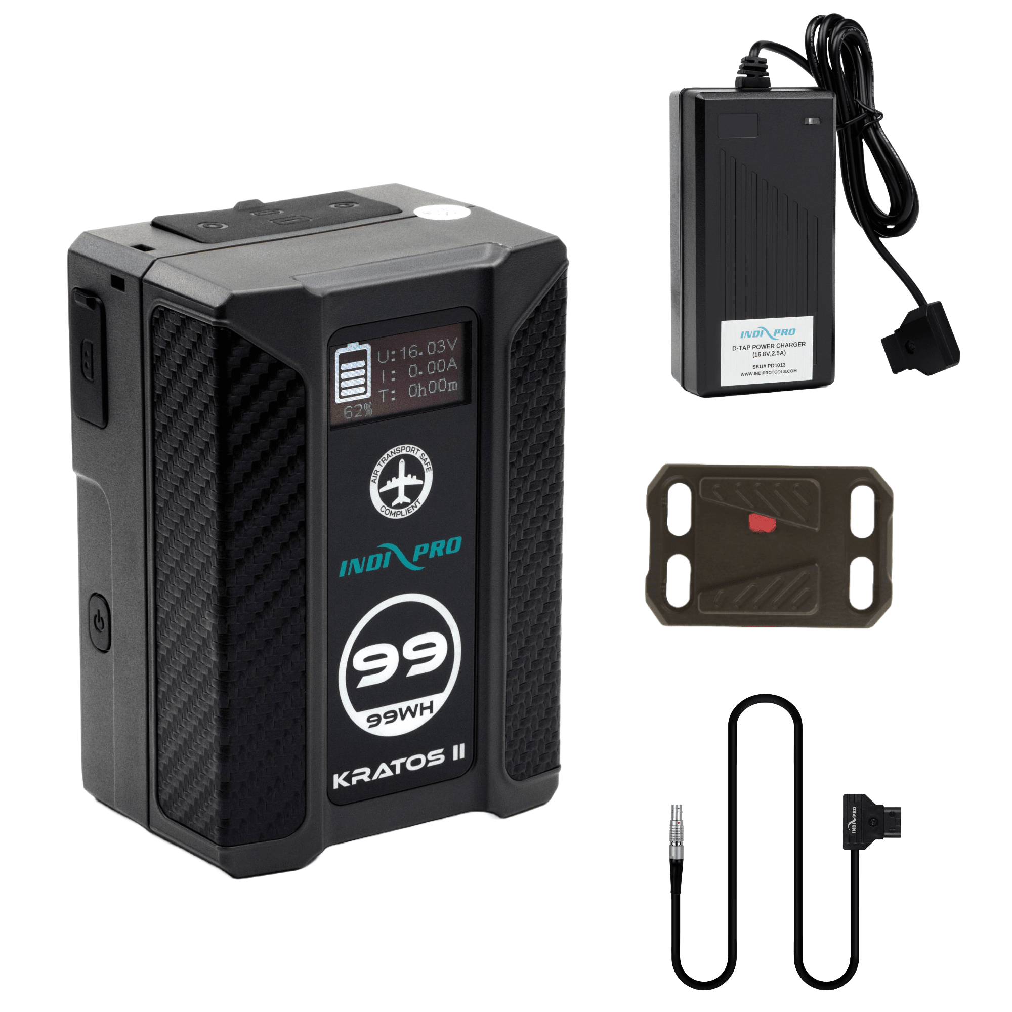 Indipro Power Bundle with V-Lock Adapter for Blackmagic PYXIS (Kratos 99Wh,D-Tap Charger, Small V-Lock Adapter, D-Tap to 2-Pin) Battery Indipro Tools