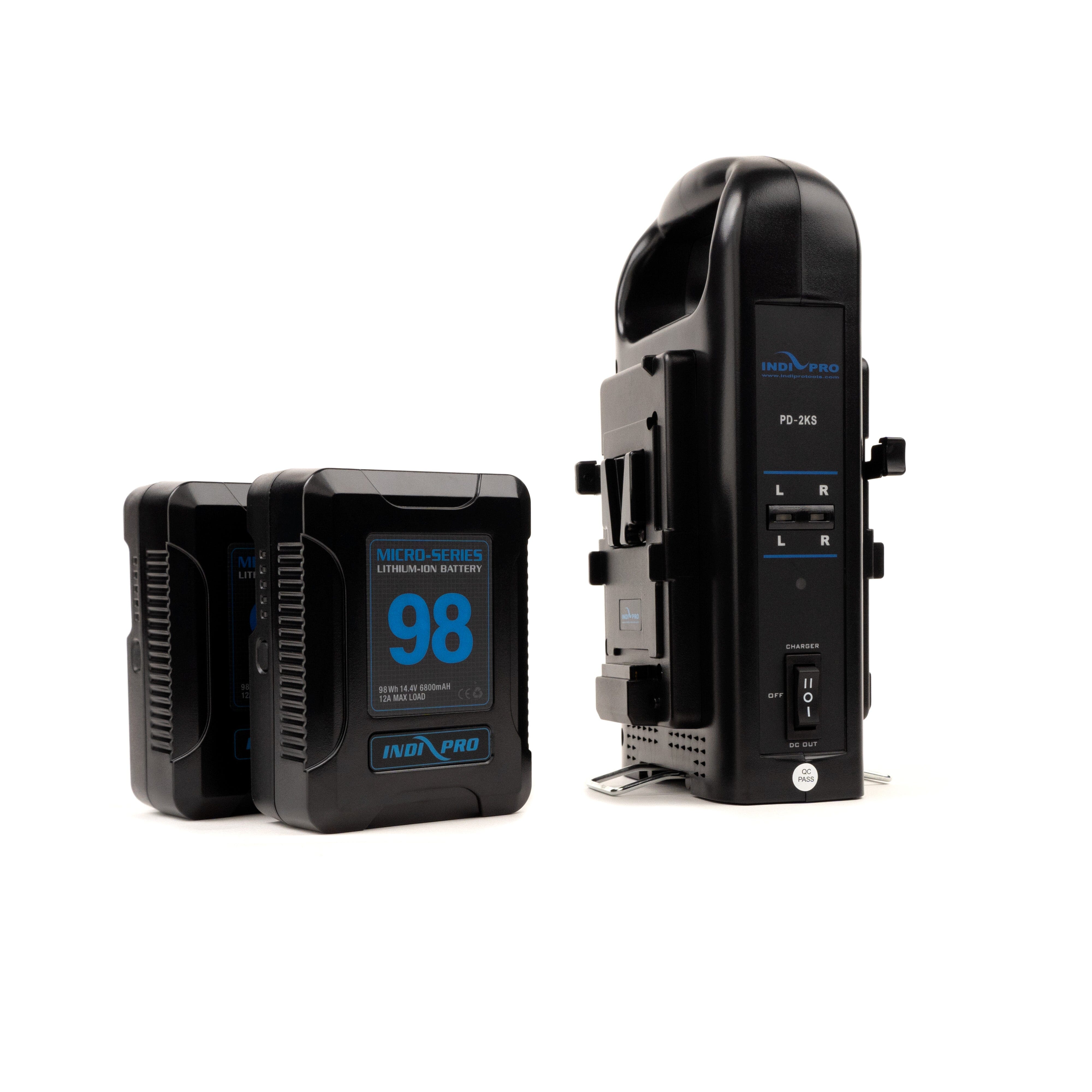 IndiPRO Tools 2 x Micro-Series 98Wh Li-Ion V-Mount Batteries with Dual V-Mount Battery Charger Kit Charger Kit Indipro