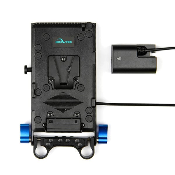Indipro V-Mount Battery Plate to Canon LP-E6 Dummy Battery with 15mm Rod Mount (20") V-Mount Adapter Plate Indipro
