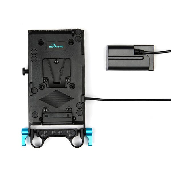 Indipro V-Mount Battery Plate to Sony NP-F (L-Series) Dummy Battery with 15mm Rod Mount (20") V-Mount Adapter Plate Indipro