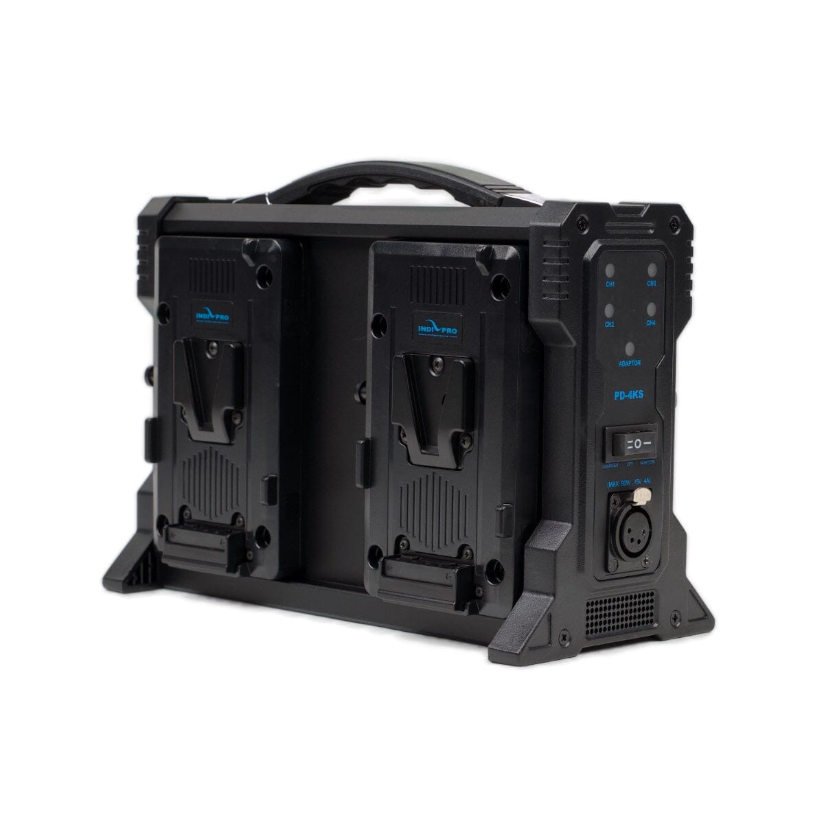 Indipro V-Mount Quad 14.4V Battery Charger with XLR Output Quad Battery Charger Indipro
