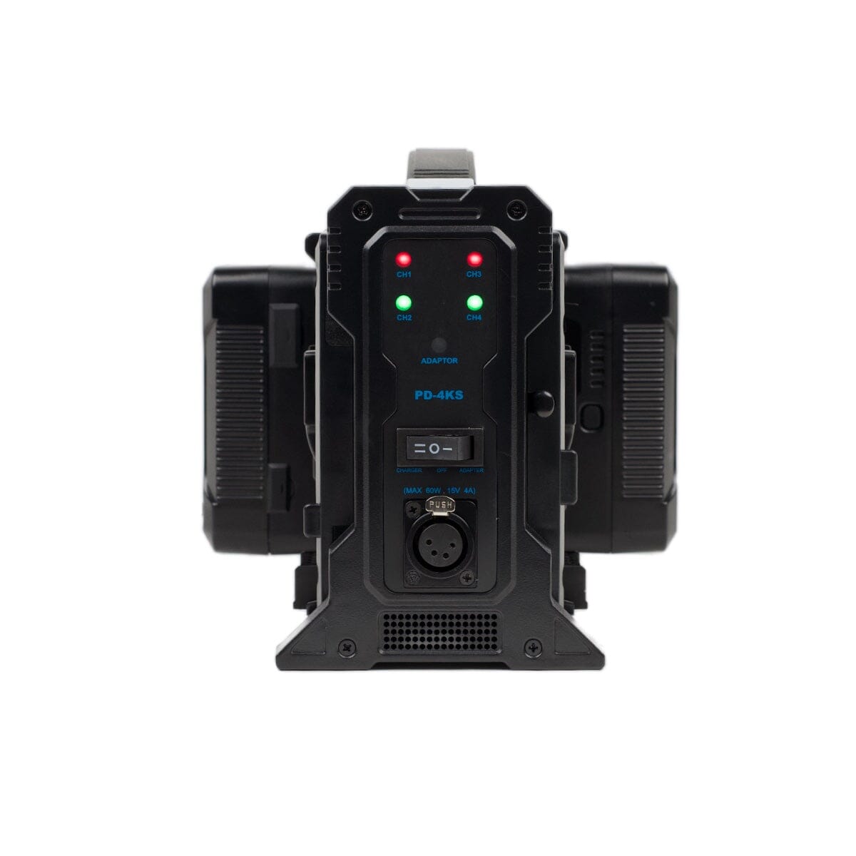 Indipro V-Mount Quad 14.4V Battery Charger with XLR Output Quad Battery Charger Indipro