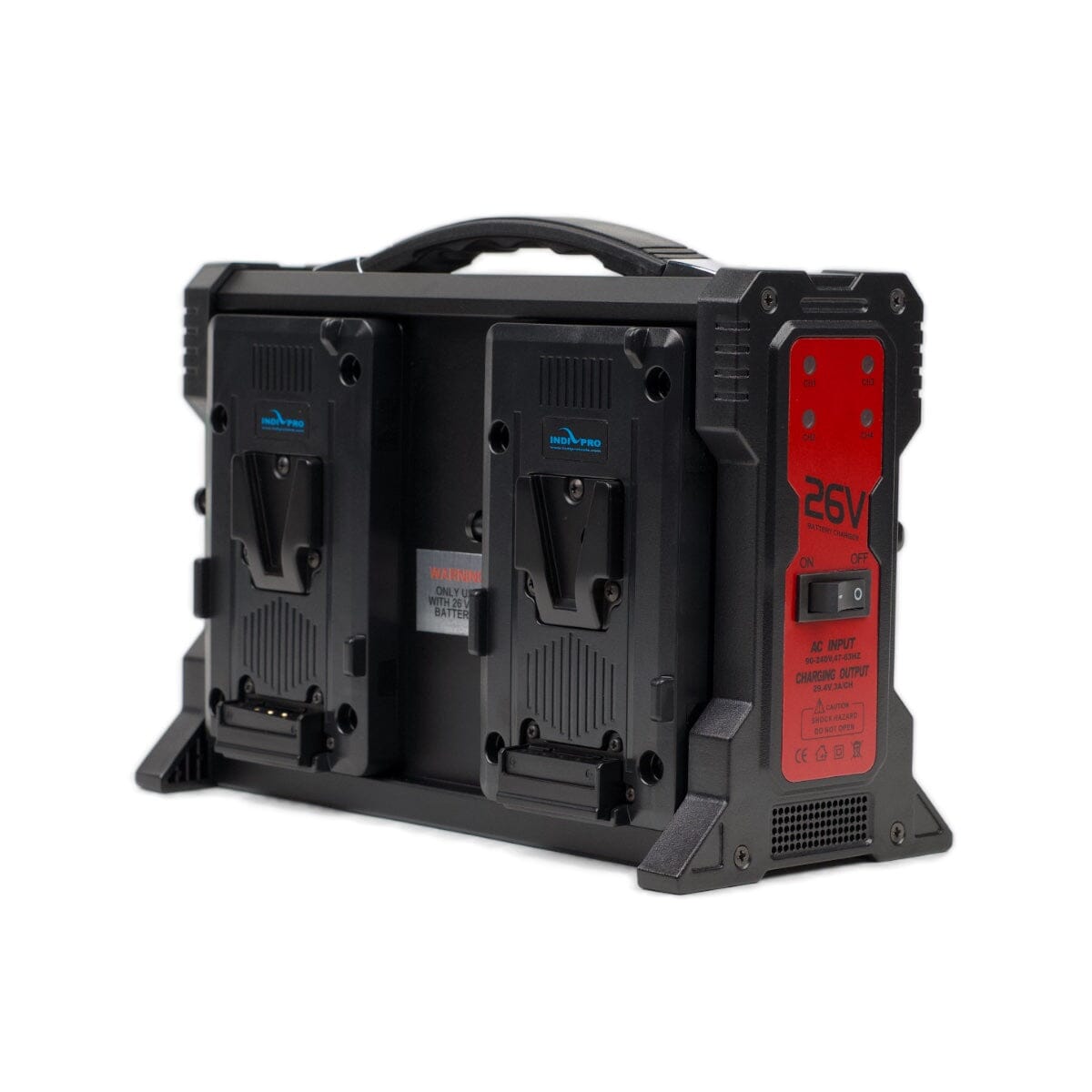 Indipro V-Mount Quad 26V Battery Charger with XLR Output Quad Battery Charger Indipro