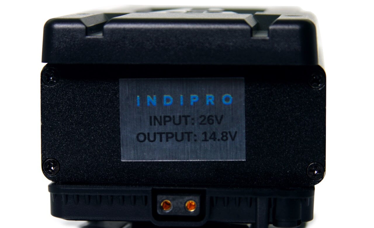 Indipro V-Mount to V-Lock Voltage Converter Plate (26V to 15V) V-Mount Battery Converter Indipro