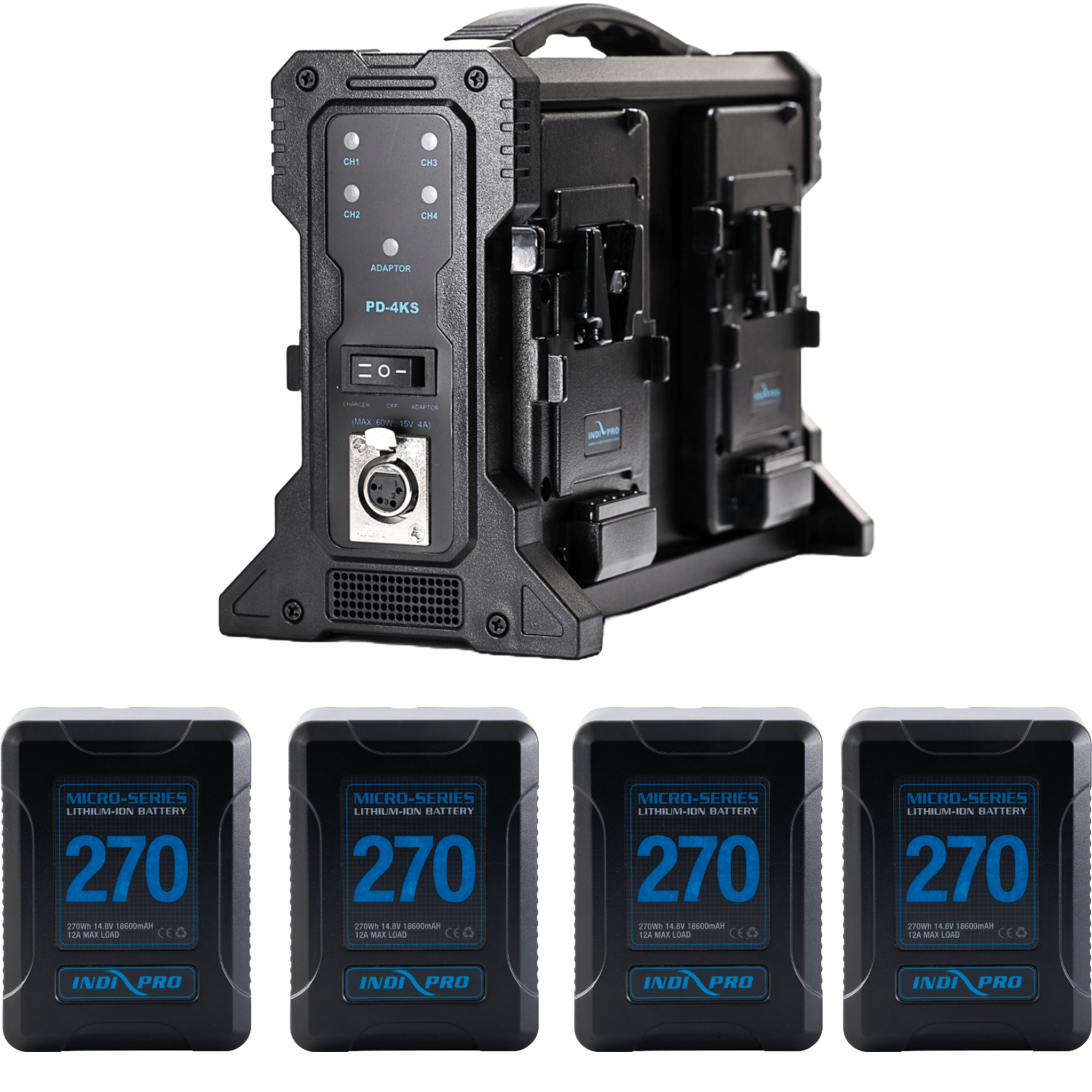 Micro-Series 270Wh 4-Battery Kit with Quad Pro Charger (V-Mount) Battery Kit Indipro Tools