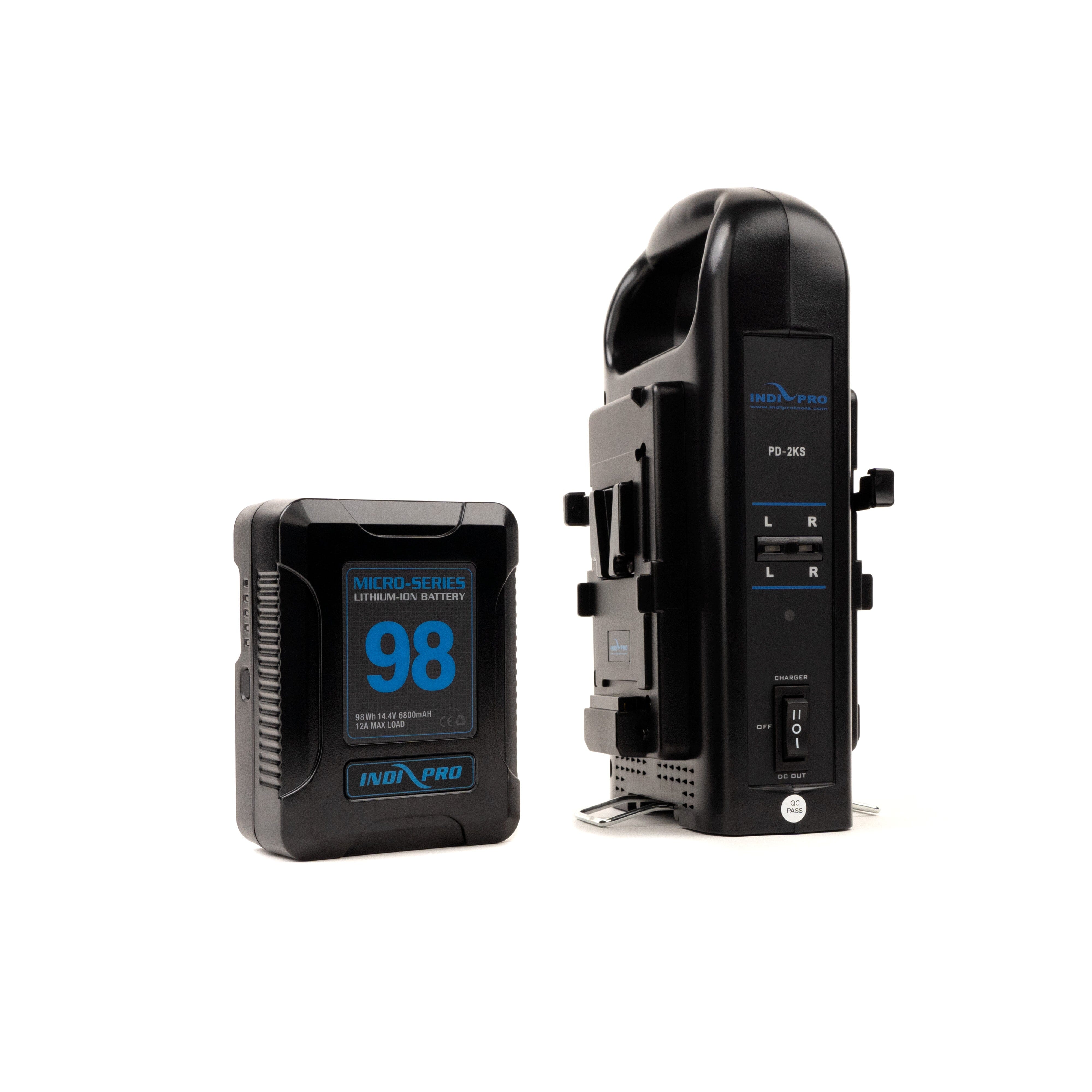 Micro-Series 98Wh Li-Ion V-Mount Battery and Dual V-Mount Battery Charger Kit Charger Kit Indipro