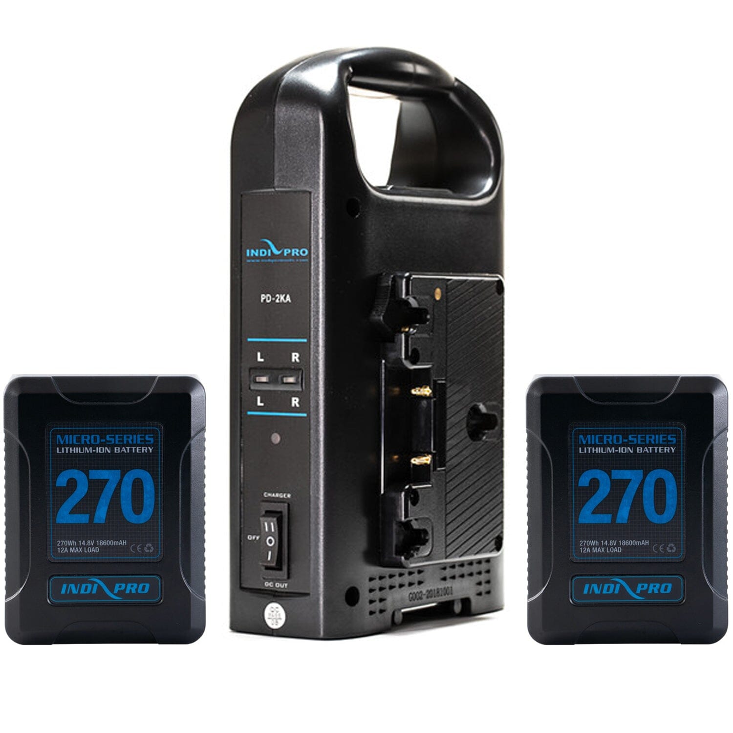 2x Micro-Series 270Wh Gold Mount Li-Ion Batteries with Gold Mount Dual Battery Charger with XLR Output Kit Battery Kit Indipro Tools