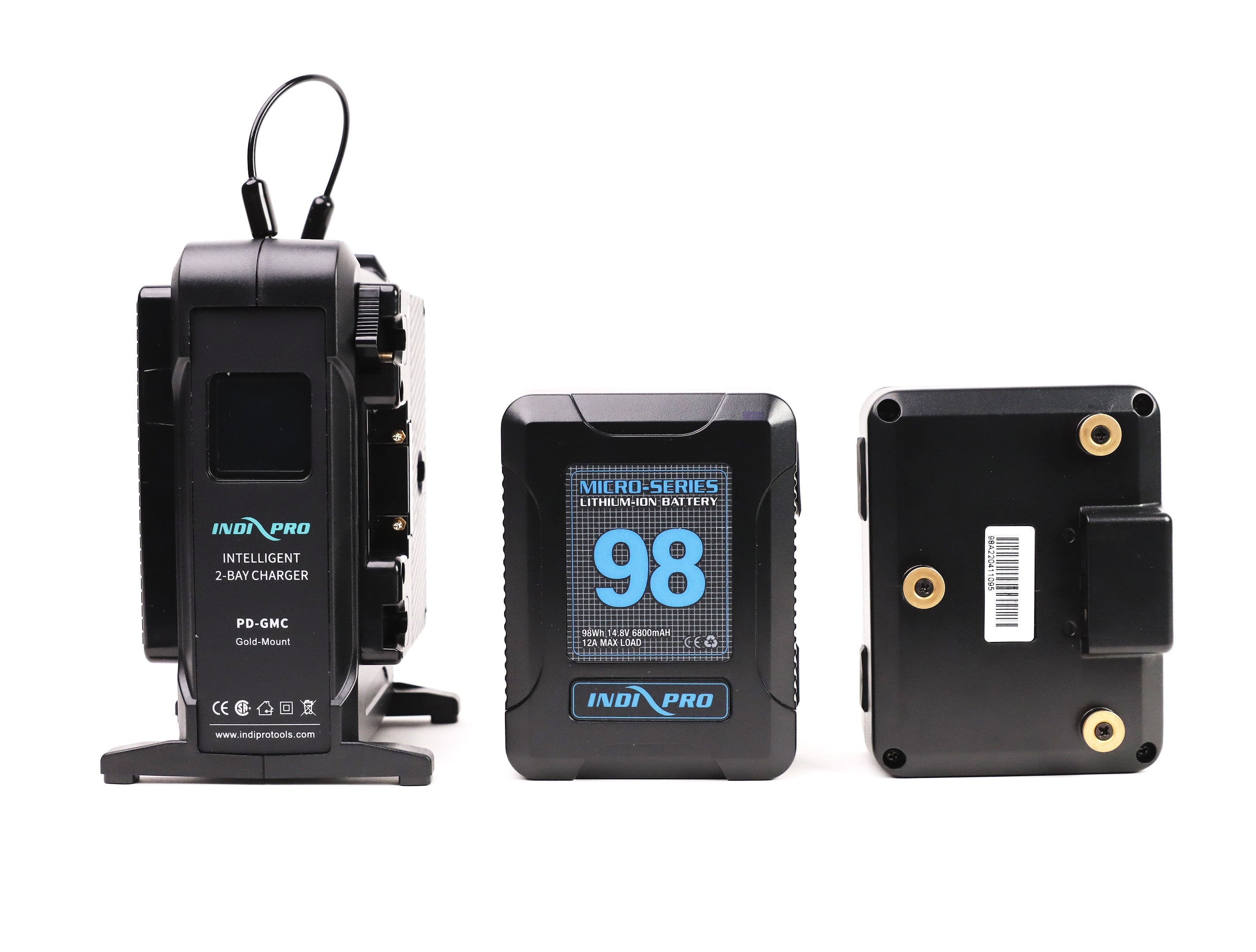 2x Micro-Series 98Wh Gold Mount Li-Ion Batteries and Dual Gold Mount Battery Intelligent Charger Kit Indipro Tools
