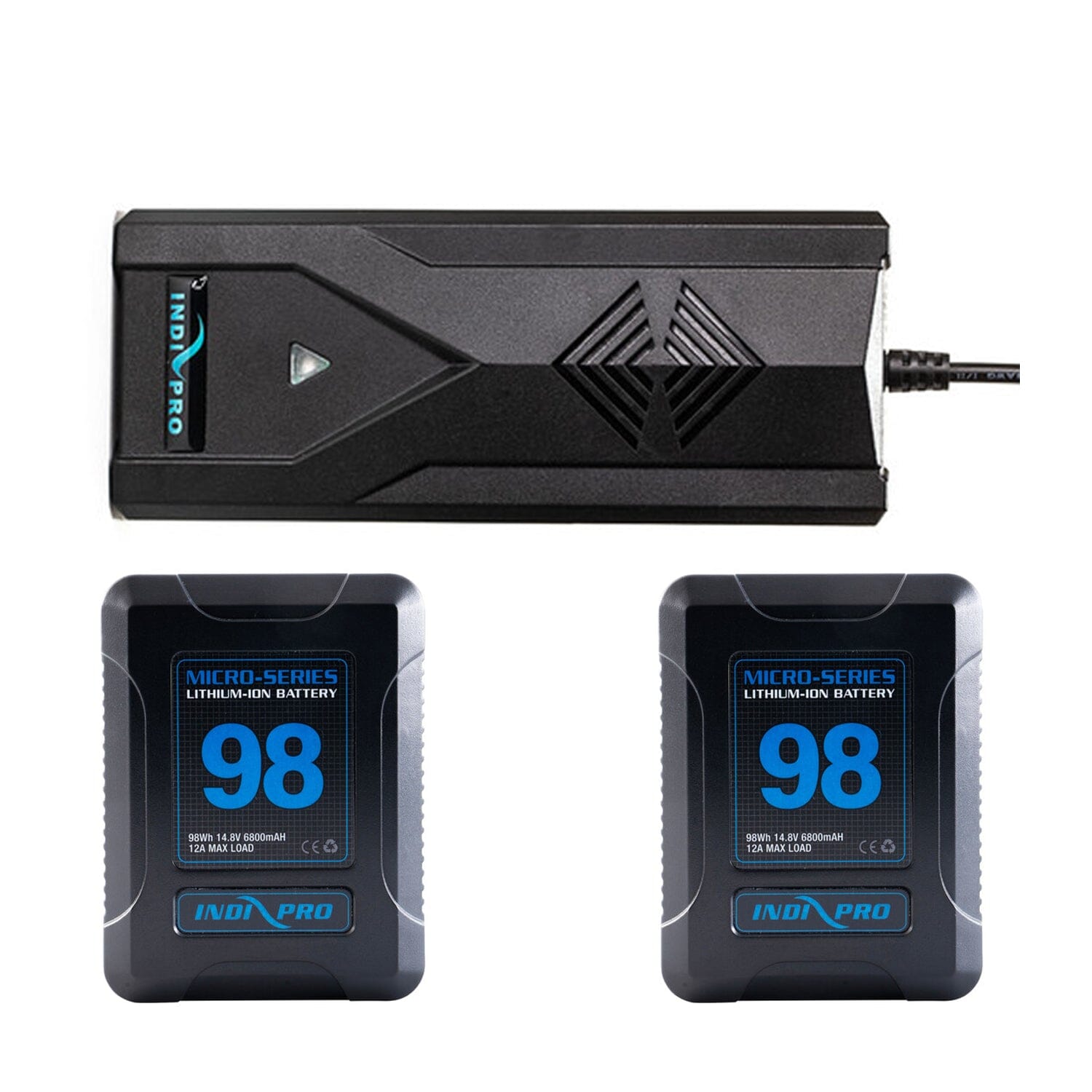 2x Micro-Series 98Wh V-Mount Li-Ion Batteries with D-Tap to Pro Battery Supercharger Kit Battery Kit Indipro Tools