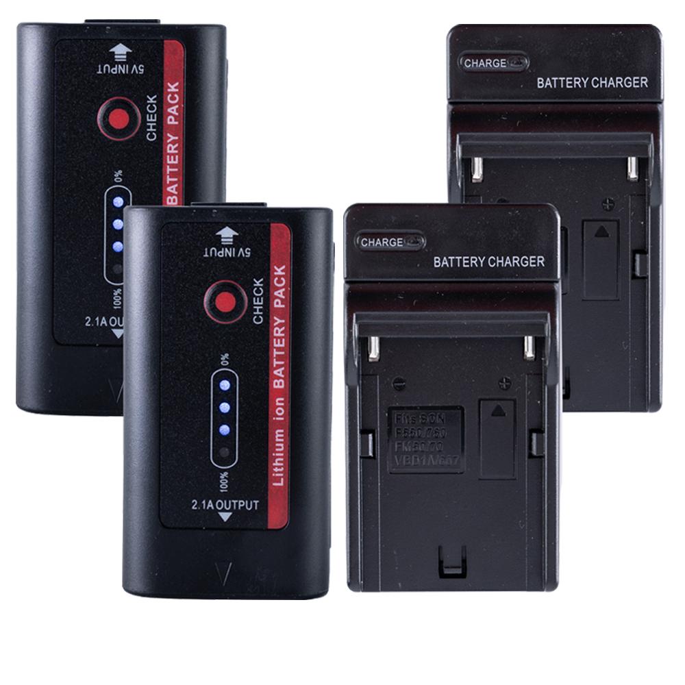 2x NP-F980 6600mAh Li-Ion Batteries & 2x NP-F Series Single Battery Chargers Kit Indipro