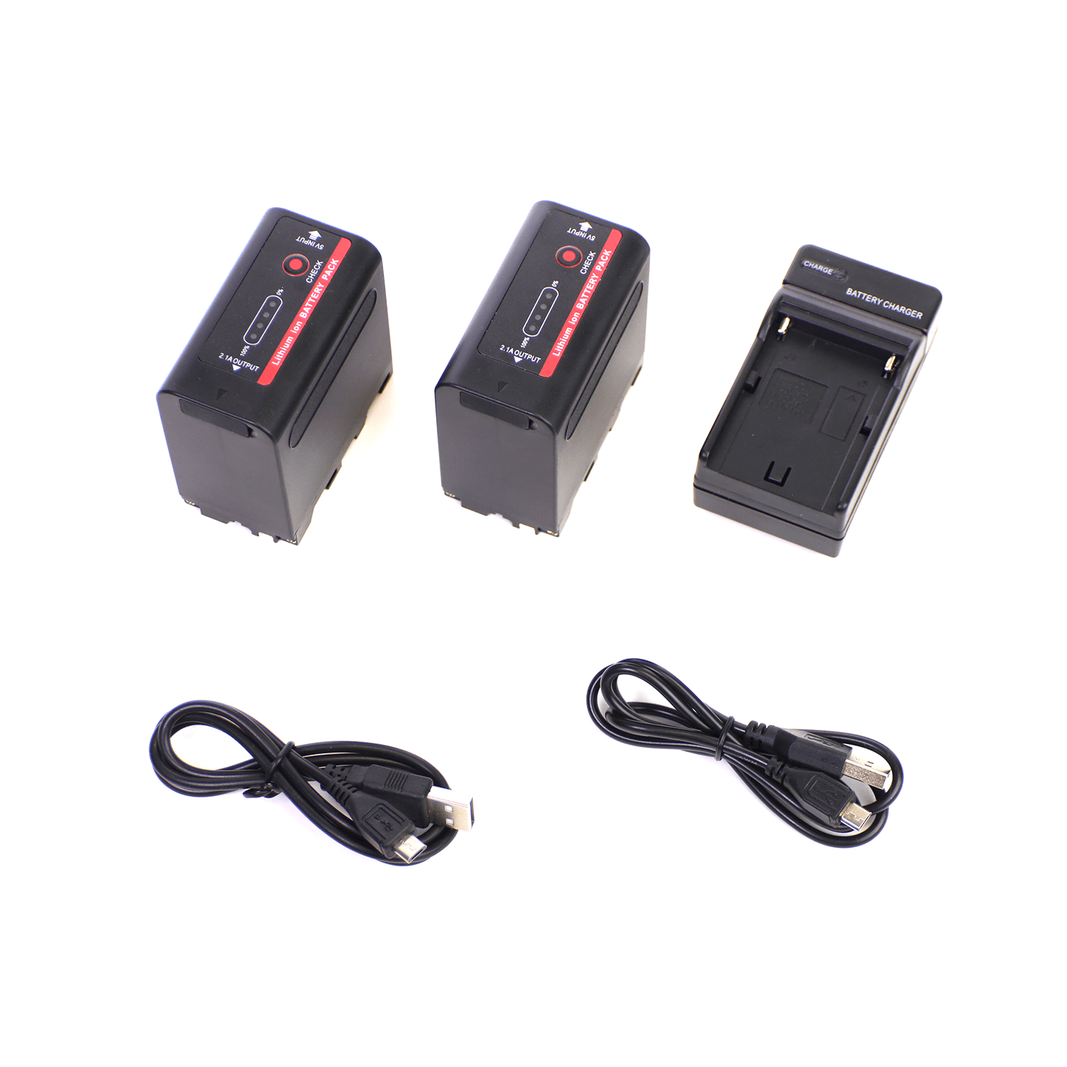 2x NP-F980 6600mAh Li-Ion Batteries & Single Charger & Cables Kit Indipro Tools