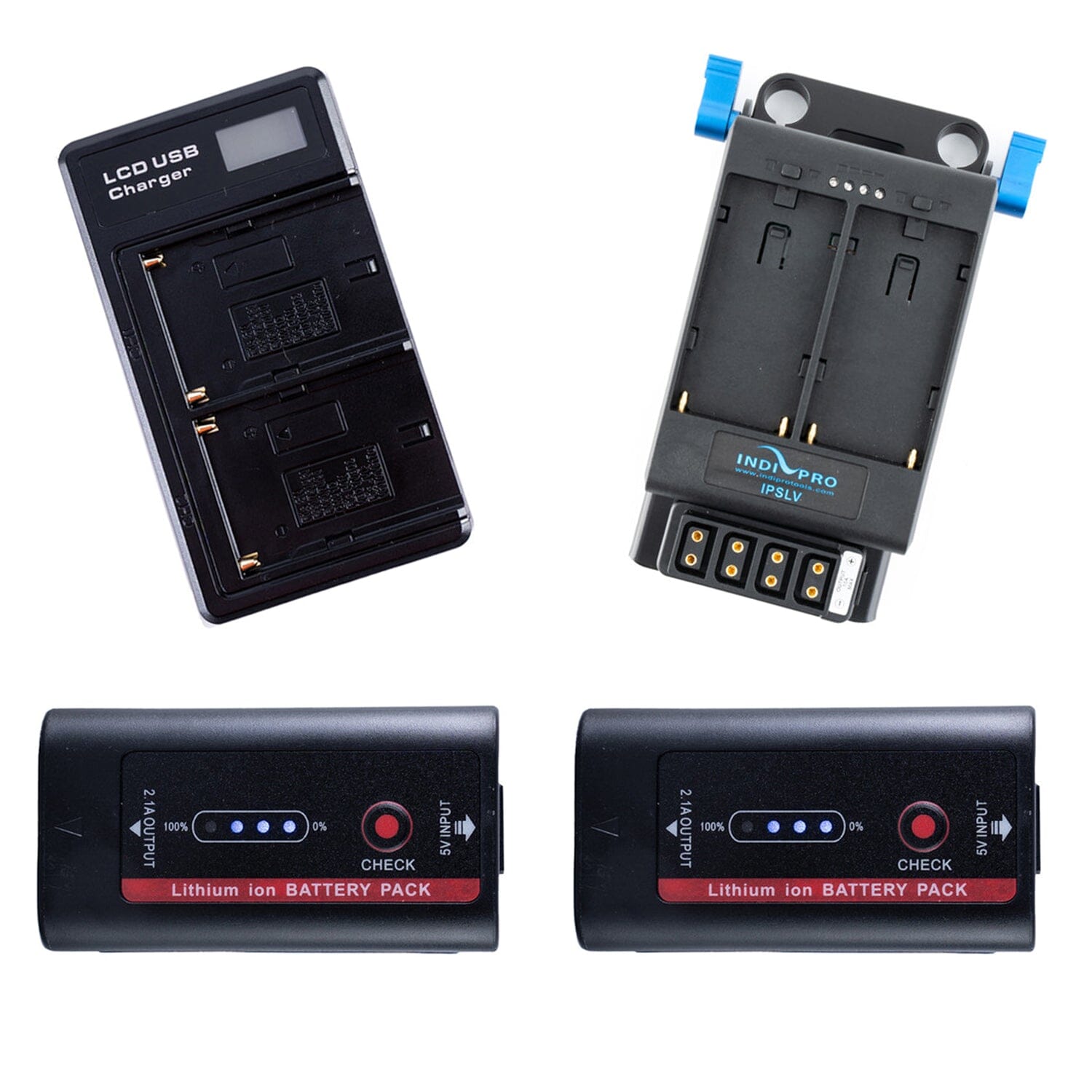 2x NP-F980 7.4V 6600mAh Li-Ion Batteries with Universal Dual NP-F Power System and NP-F Series Dual-Battery Charger Kit Battery Kit Indipro Tools