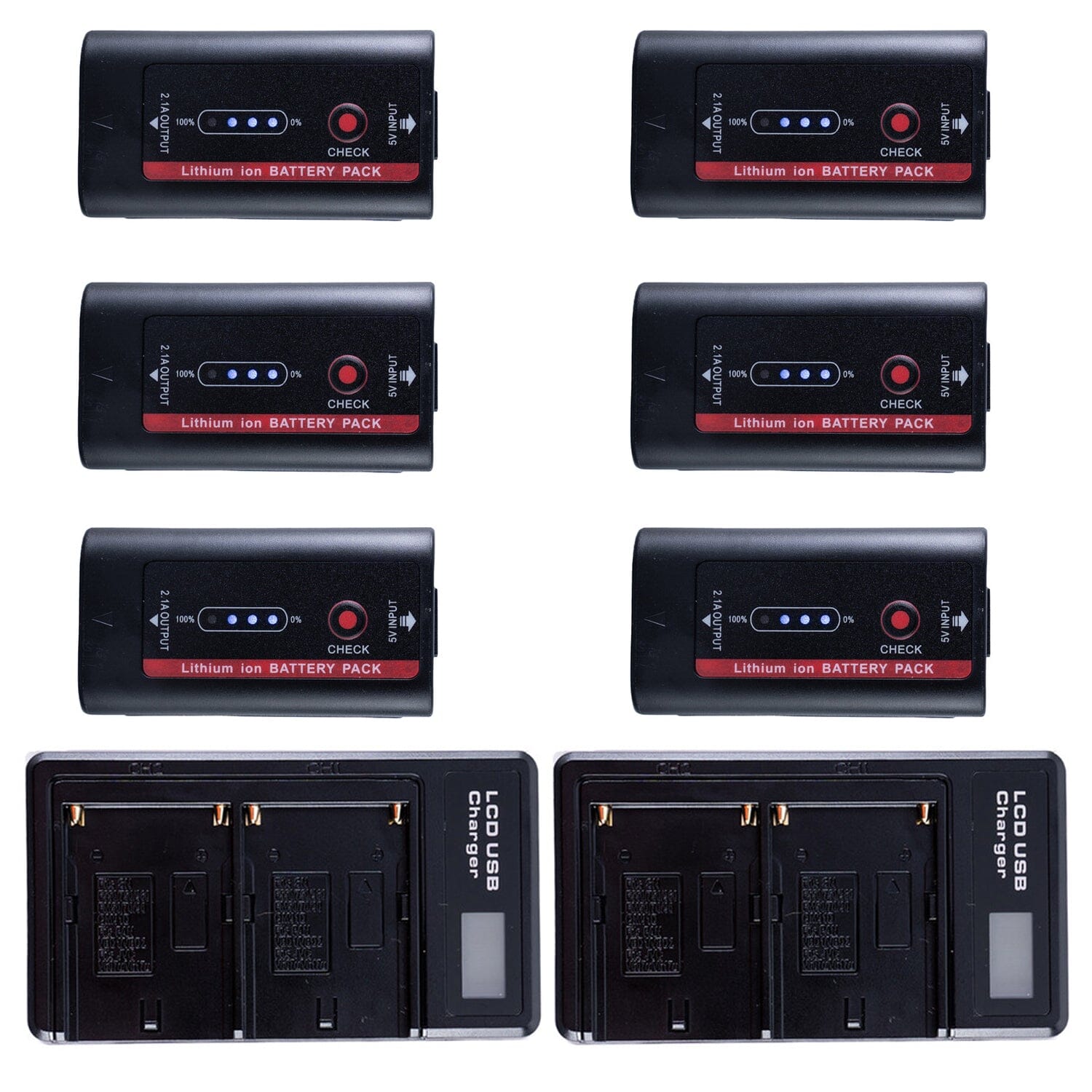 6x NP-F980 7.4V 6600mAh Li-Ion Batteries with 2x NP-F Series Dual-Battery Chargers Kit Battery Kit Indipro Tools