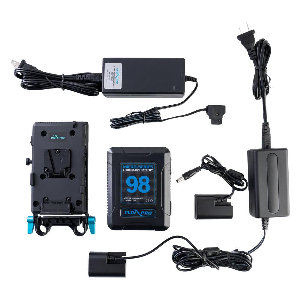 98Wh V-Mount Battery and Complete Power Kit for Canon LP-E6 Type Devices Indipro