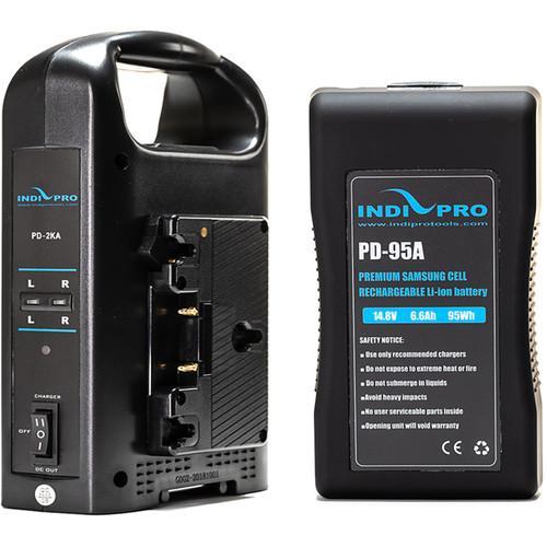 Compact 95Wh Gold Mount Li-Ion Battery and Dual Gold-Mount Battery Charger Kit Indipro