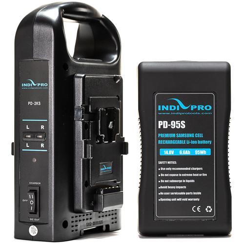 Compact 95Wh V-Mount Li-Ion Battery and Dual V-Mount Battery Charger Kit Indipro