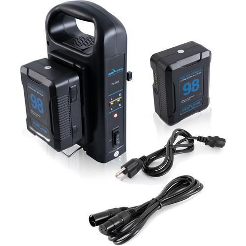 IndiPRO Tools 2 x Micro-Series 98Wh Li-Ion V-Mount Batteries with Dual V-Mount Battery Charger Kit Indipro