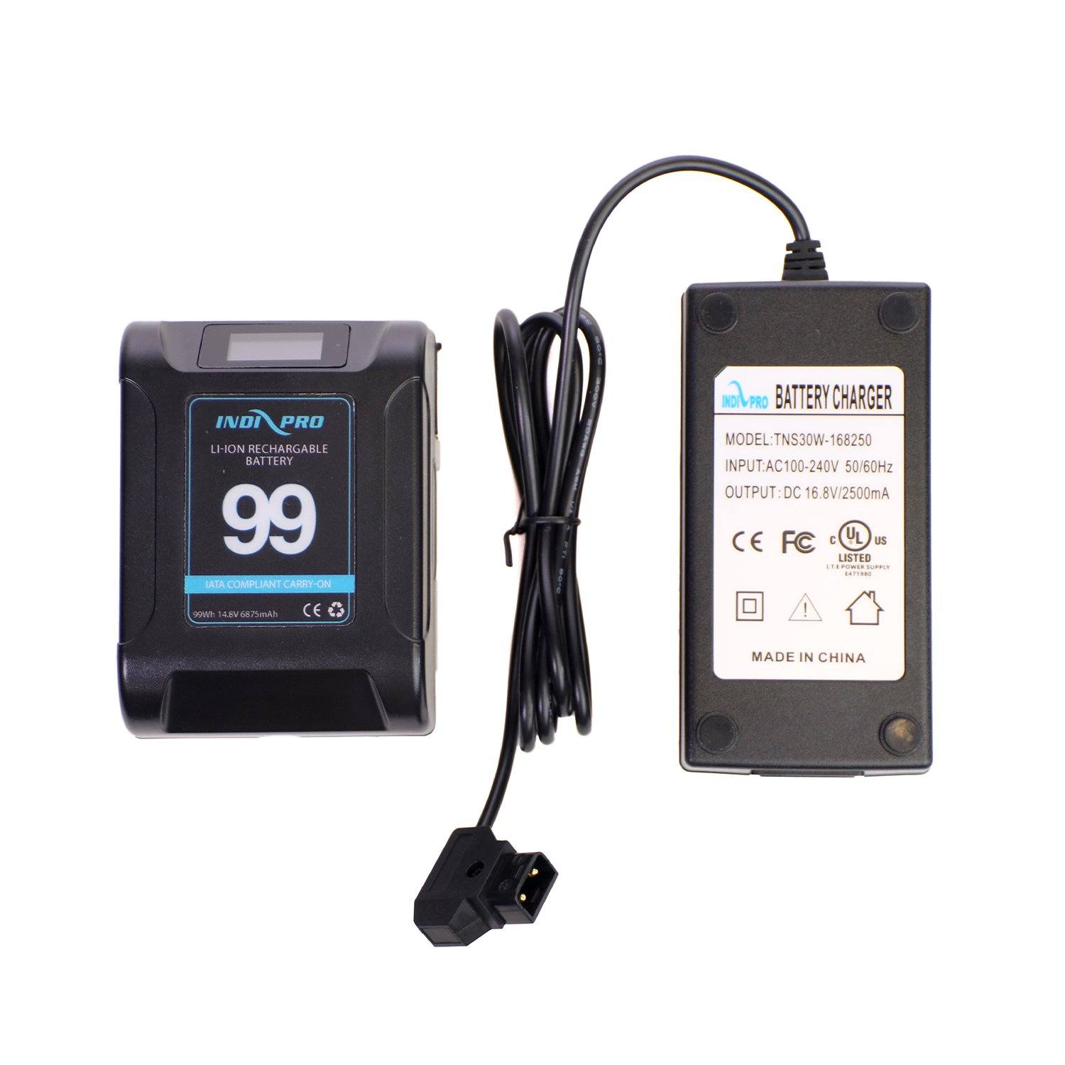 Micro Alpha Series 99Wh Li-Ion V-Mount Battery (Black Color) and D-Tap Pro Charger (2.5A) Kit Indipro Tools