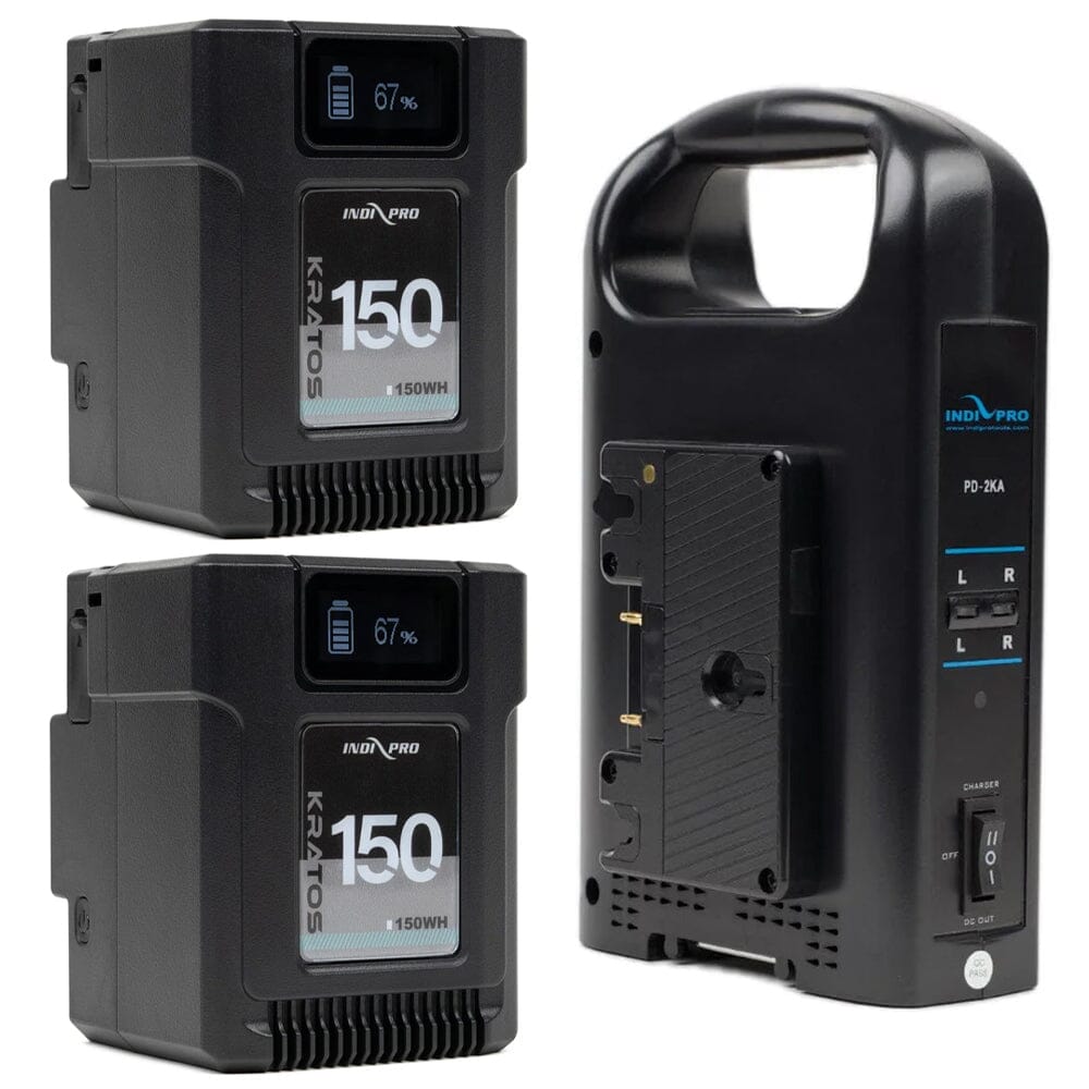 Indipro 2x Kratos 150Wh Gold Mount Li-Ion Batteries & Dual Battery Charger Kit Battery Kit Indipro 