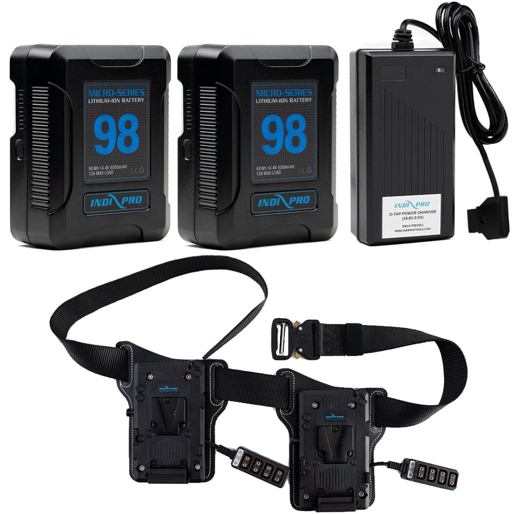 Indipro 2x Micro Series 98Wh V-Mount Battery, Dual Charger & Dual V-Mount Battery Belt Bundle Battery Bundle Indipro 