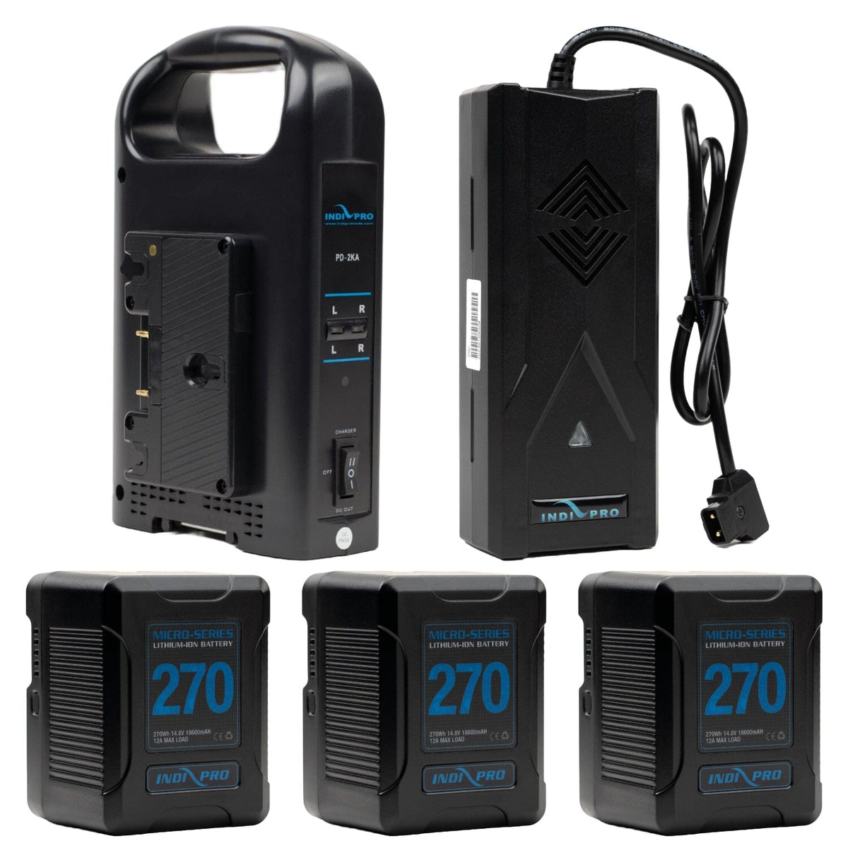 Indipro 3x Micro-Series 270Wh Gold Mount Li-Ion Batteries, Dual Gold M