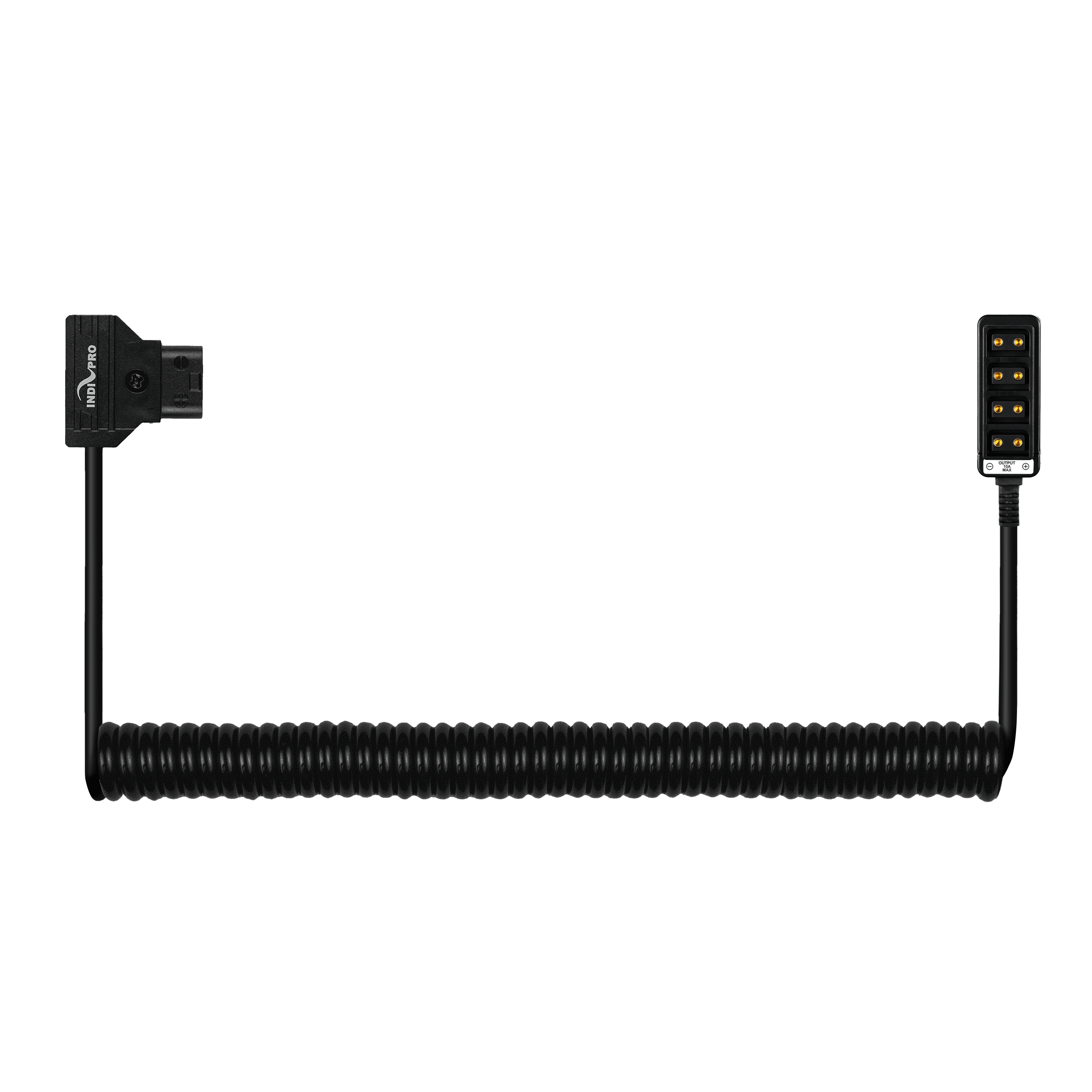 Indipro Coiled D-Tap Power Cable to 4x Female D-Tap Outputs (24-36", Non-Regulated) D-Tap Regulation Cables Indipro 