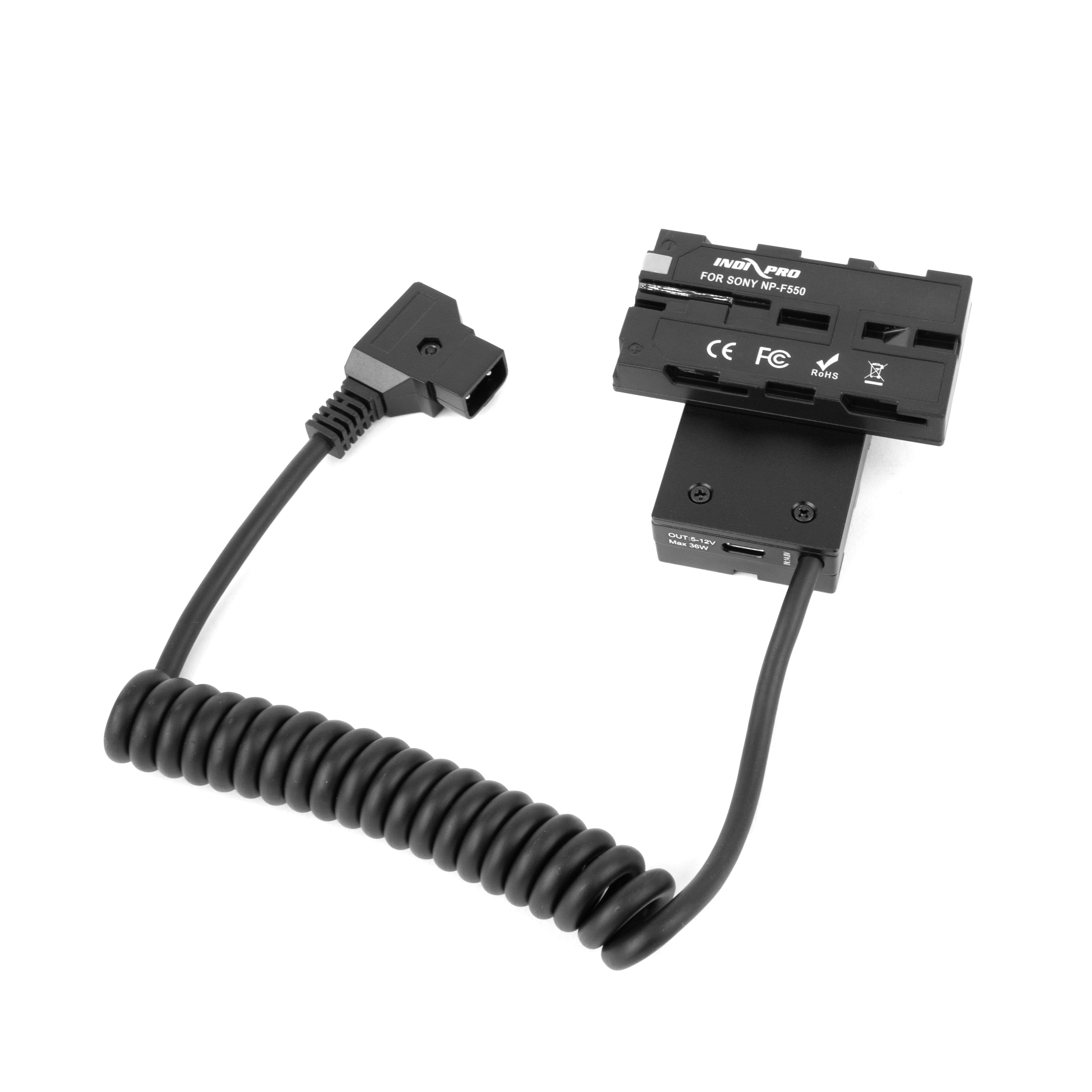 Indipro D-Tap Power Cable to Dual-Sided NP-F550 Dummy Battery w/ Type C Output Power Cables Indipro Tools 