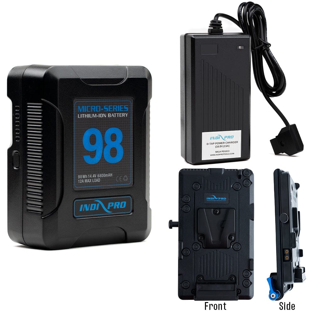 Indipro Micro Series 98Wh V-Mount Battery, Charger & V-Mount Plate with 3x D-Tap Outputs Bundle Battery Bundle Indipro 