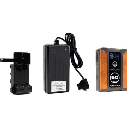 Indipro Slim V-Mount to NP-F Converter, Kratos 50Wh V-Mount Battery & D-Tap Charger Kit Battery Kit Indipro Tools 