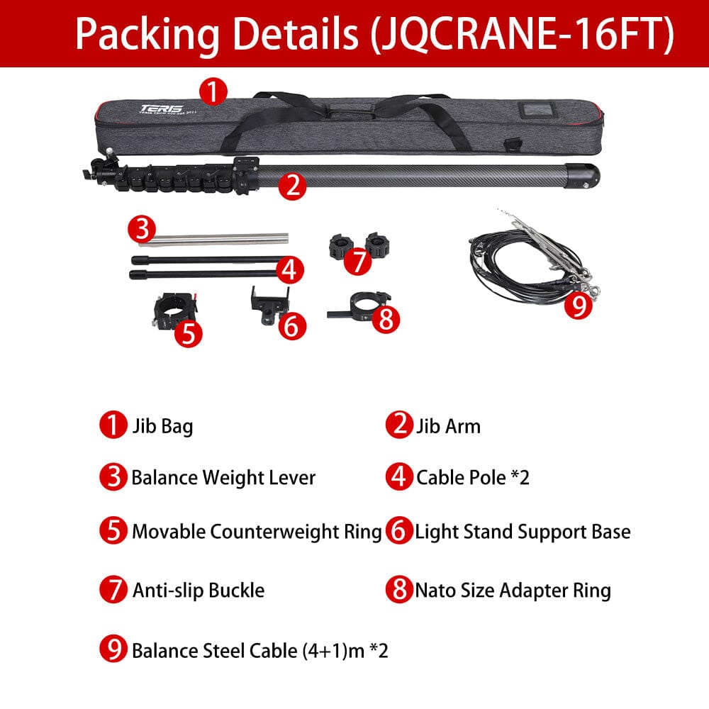 Teris JQCRANE-16FT Telescopic Carbon Fiber Mini Jib Arm Mini Jib Teris 