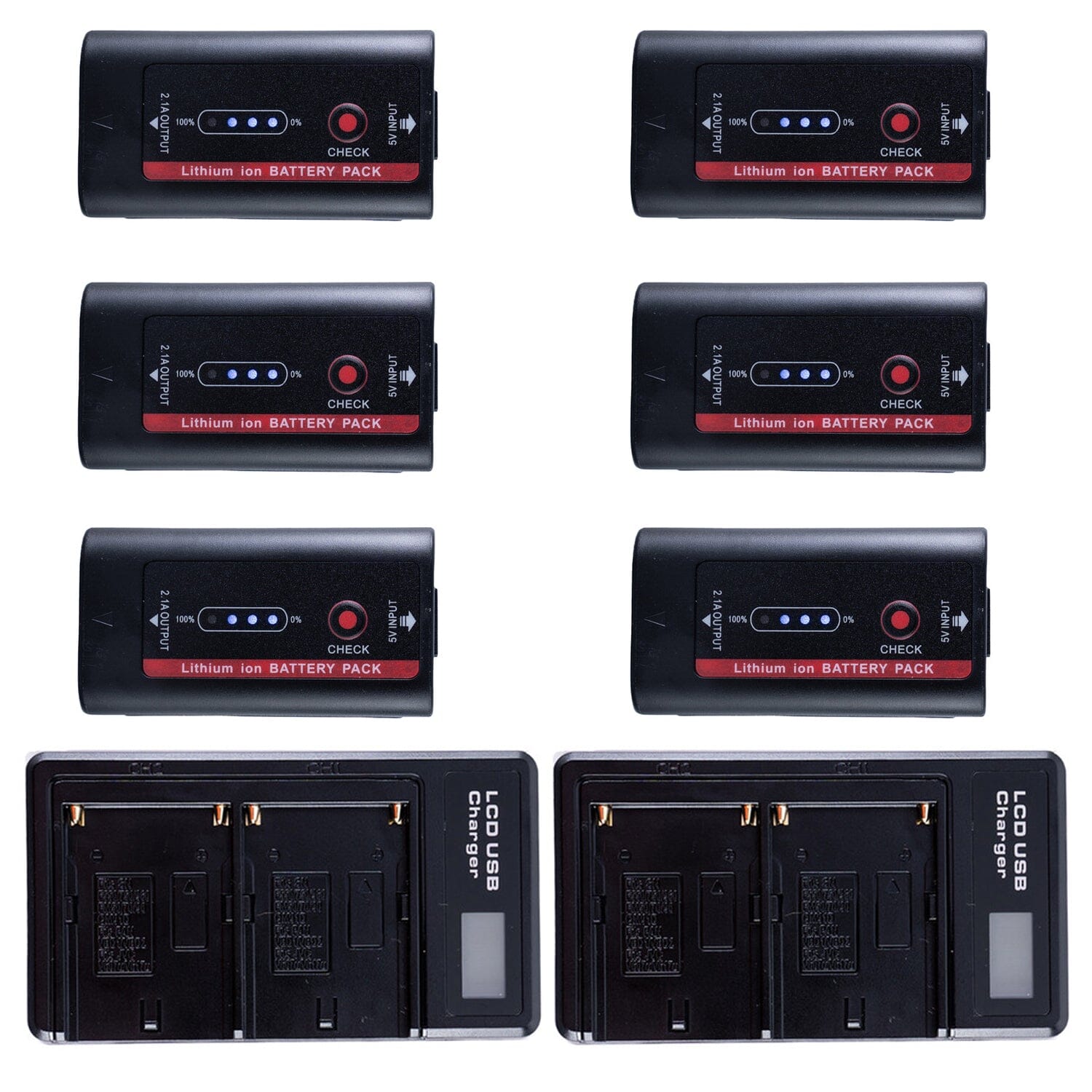 6x NP-F980 7.4V 6600mAh Li-Ion Batteries with 2x NP-F Series Dual-Battery Chargers Kit Battery Kit Indipro Tools 