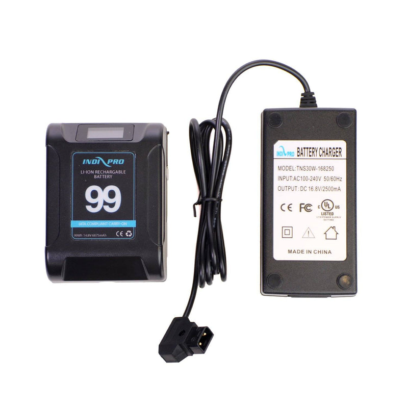 Micro Alpha Series 99Wh Li-Ion V-Mount Battery (Black Color) and D-Tap Pro Charger (2.5A) Kit Indipro Tools 