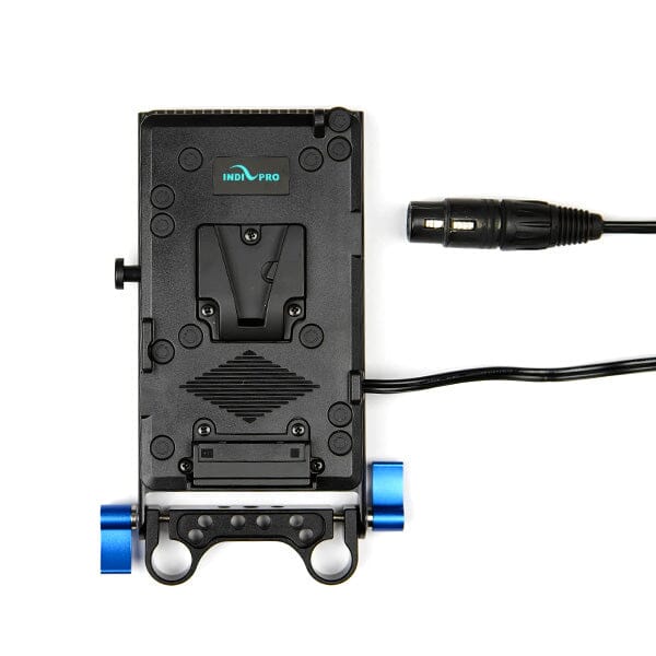 V-Mount Battery Adapter Plate with 4-Pin Neutrik XLR Connector w/ 15mm Rod System (24") 4-pin XLR Powered Devices Indipro 